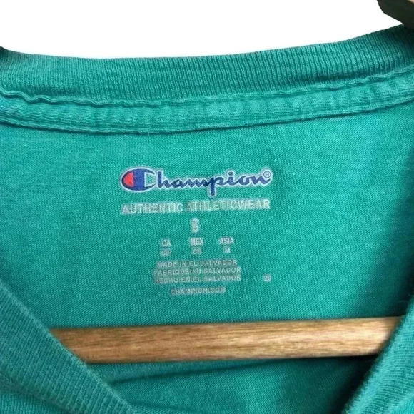 Champion Green Champion Men's Script Jersey Graphic T-Shirt Size Small - Picture 5 of 5
